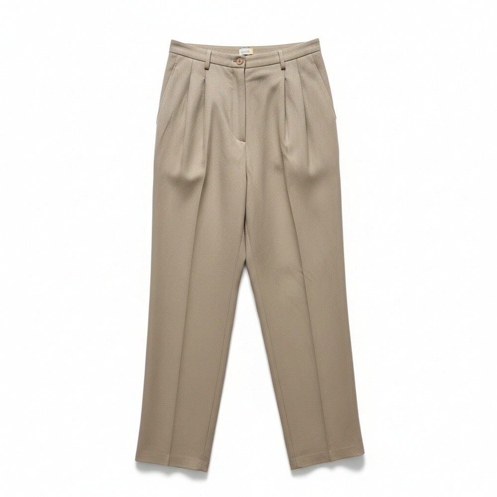 KBS Women's Size 8 Pleated High Waist Trousers Tan Made in USA Rayon Blend Vtg